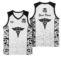 New Zealand Nurse RN 2026 Personalised Basketball Jersey White Maori Pattern Cultural Pride LT9 - Polynesian Pride