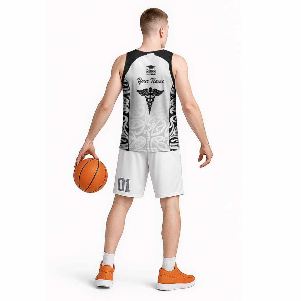 New Zealand Nurse RN 2026 Personalised Basketball Jersey White Maori Pattern Cultural Pride LT9 - Polynesian Pride