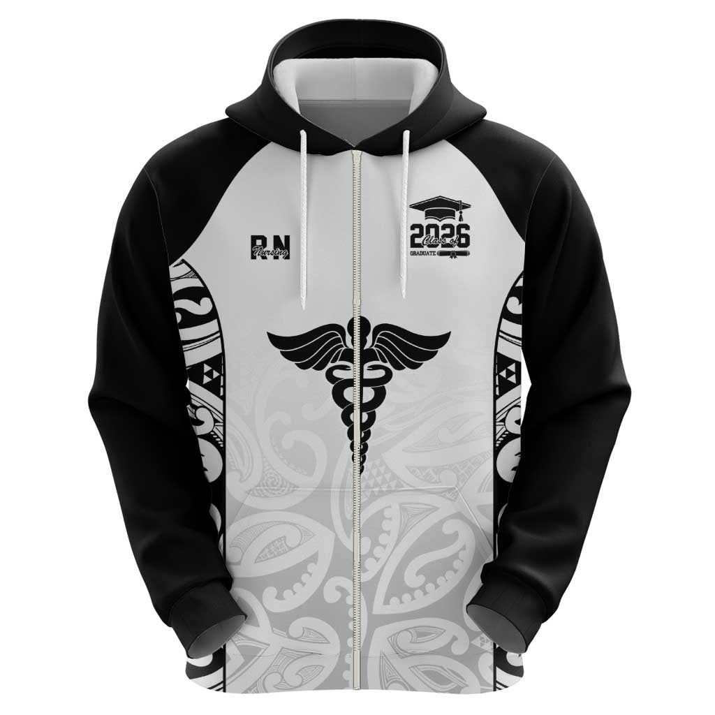New Zealand Nurse RN 2026 Personalised Hoodie White Maori Pattern Cultural Pride