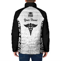 New Zealand Nurse RN 2026 Personalised Padded Jacket White Maori Pattern Cultural Pride