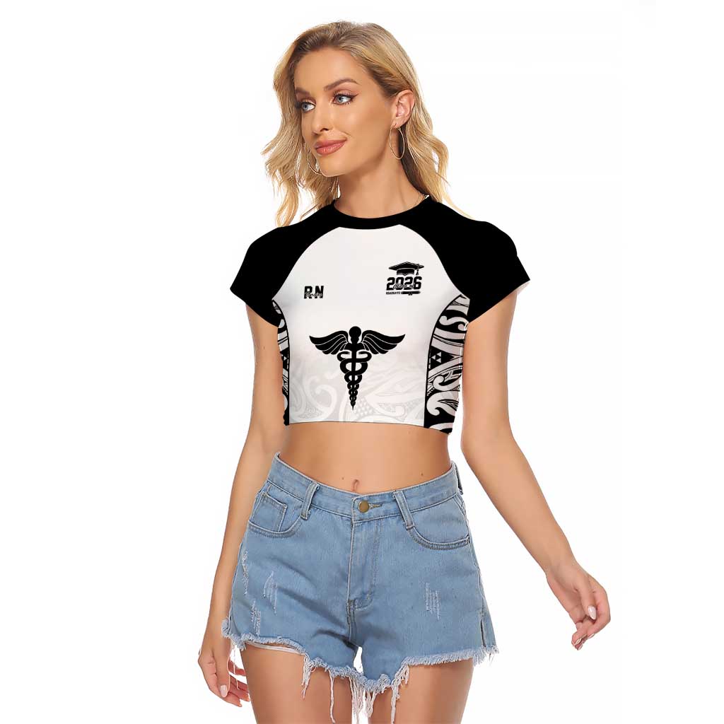 New Zealand Nurse RN 2026 Personalised Raglan Cropped T Shirt White Maori Pattern Cultural Pride