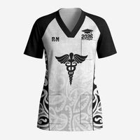 New Zealand Nurse RN 2026 Personalised Scrub Top White Maori Pattern Cultural Pride