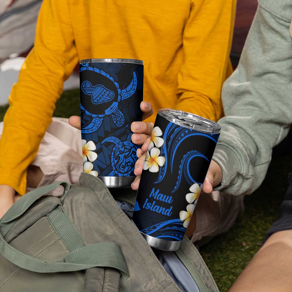 Hawaii Maui Islands Pacific Plumeria Tumbler Cup Blue Polynesian Tattoo