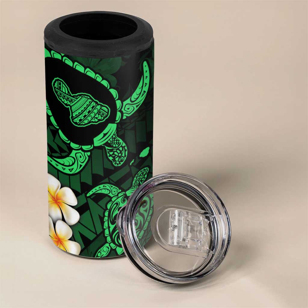 Hawaii Maui Islands Pacific Plumeria 4 in 1 Can Cooler Tumbler Green Polynesian Tattoo