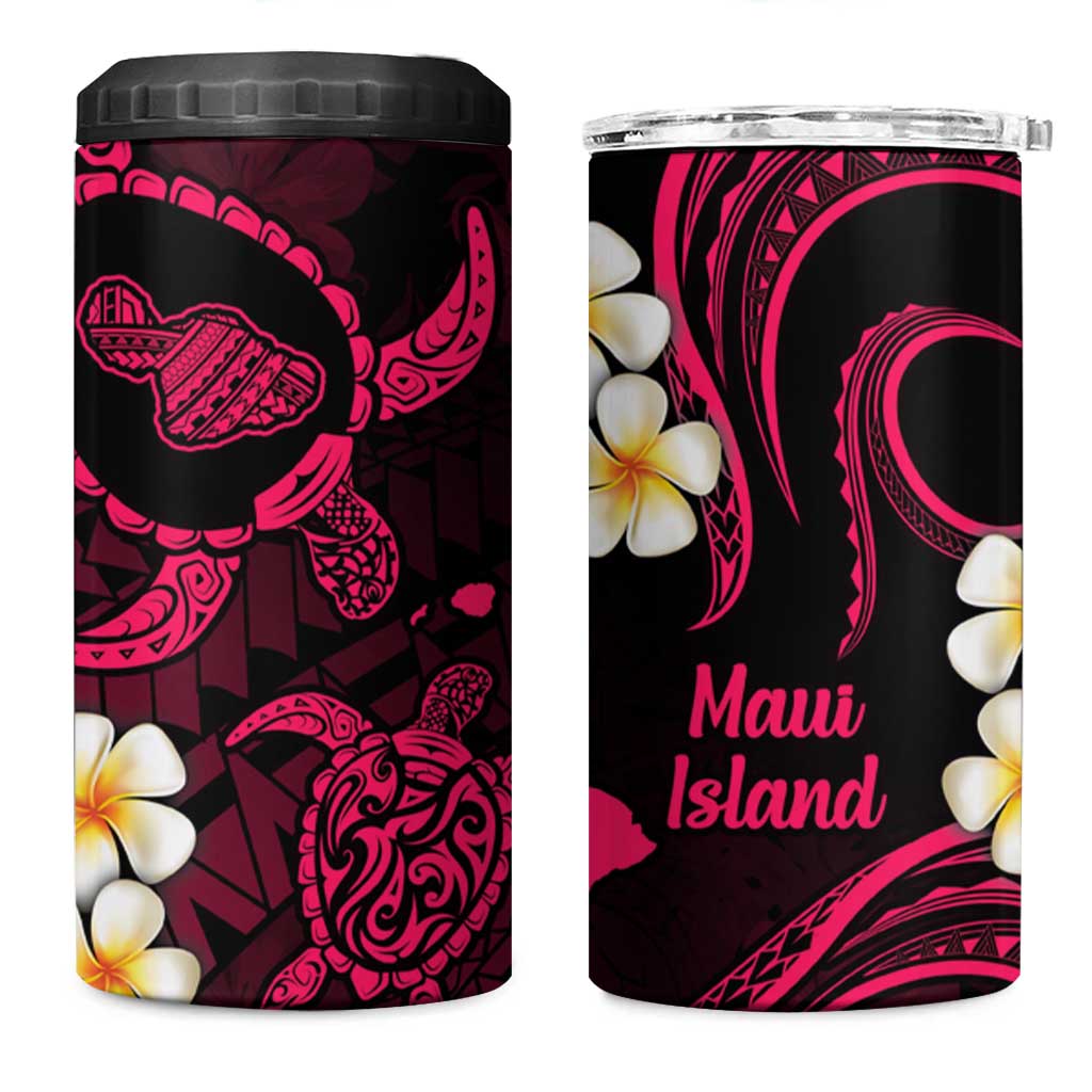 Hawaii Maui Islands Pacific Plumeria 4 in 1 Can Cooler Tumbler Pink Polynesian Tattoo