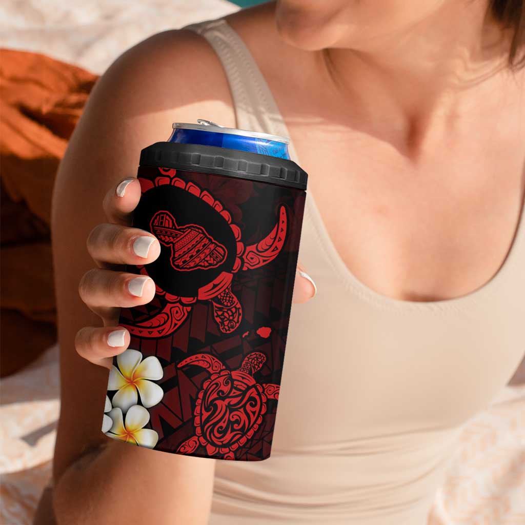 Hawaii Maui Islands Pacific Plumeria 4 in 1 Can Cooler Tumbler Red Polynesian Tattoo