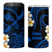 Hawaii Oahu Islands Pacific Plumeria 4 in 1 Can Cooler Tumbler Blue Polynesian Tattoo