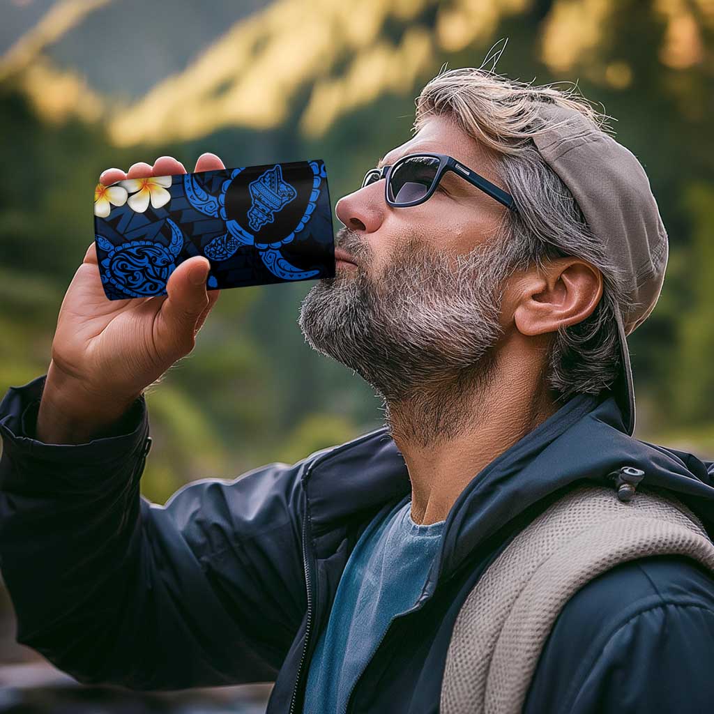 Hawaii Oahu Islands Pacific Plumeria 4 in 1 Can Cooler Tumbler Blue Polynesian Tattoo