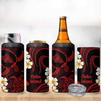 Hawaii Oahu Islands Pacific Plumeria 4 in 1 Can Cooler Tumbler Red Polynesian Tattoo