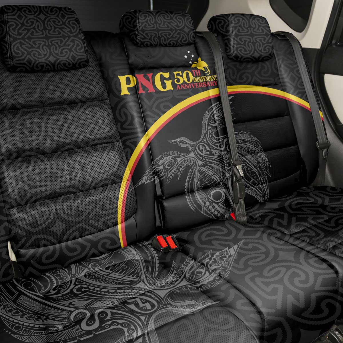 Papua New Guinea 50th Independence Day Back Car Seat Cover Simple Oro Tapa Pattern - Polynesian Pride