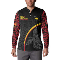 Papua New Guinea 50th Independence Day Button Sweatshirt Simple Oro Tapa Pattern - Polynesian Pride