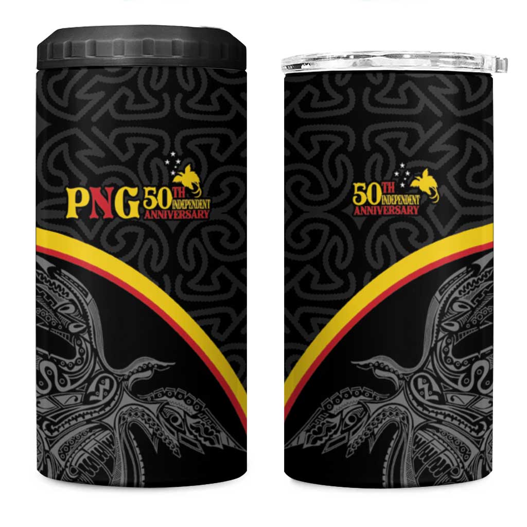 Papua New Guinea 50th Independence Day 4 in 1 Can Cooler Tumbler Simple Oro Tapa Pattern - Polynesian Pride
