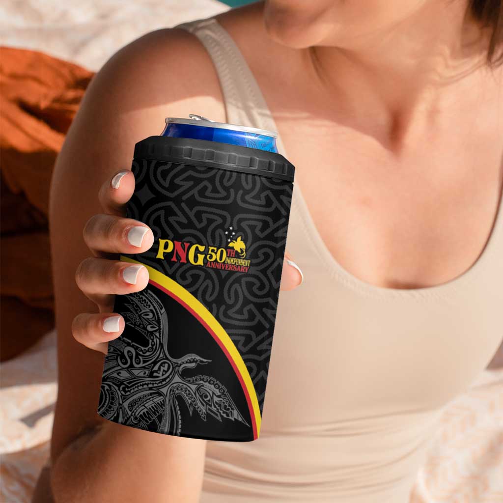 Papua New Guinea 50th Independence Day 4 in 1 Can Cooler Tumbler Simple Oro Tapa Pattern - Polynesian Pride