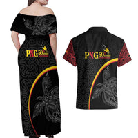 Papua New Guinea 50th Independence Day Couples Matching Off Shoulder Maxi Dress and Hawaiian Shirt Simple Oro Tapa Pattern LT9 - Polynesian Pride