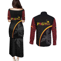 Papua New Guinea 50th Independence Day Couples Matching Puletasi and Long Sleeve Button Shirt Simple Oro Tapa Pattern - Polynesian Pride