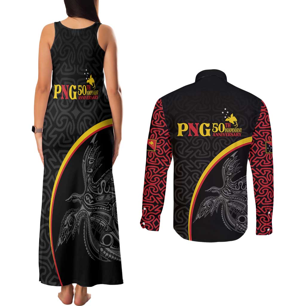 Papua New Guinea 50th Independence Day Couples Matching Tank Maxi Dress and Long Sleeve Button Shirt Simple Oro Tapa Pattern LT9 - Polynesian Pride