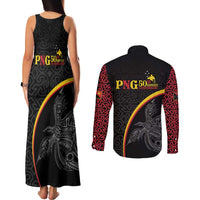 Papua New Guinea 50th Independence Day Couples Matching Tank Maxi Dress and Long Sleeve Button Shirt Simple Oro Tapa Pattern LT9 - Polynesian Pride