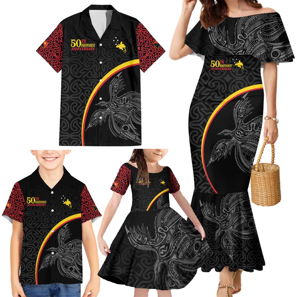 Papua New Guinea 50th Independence Day Family Matching Mermaid Dress and Hawaiian Shirt Simple Oro Tapa Pattern - Polynesian Pride
