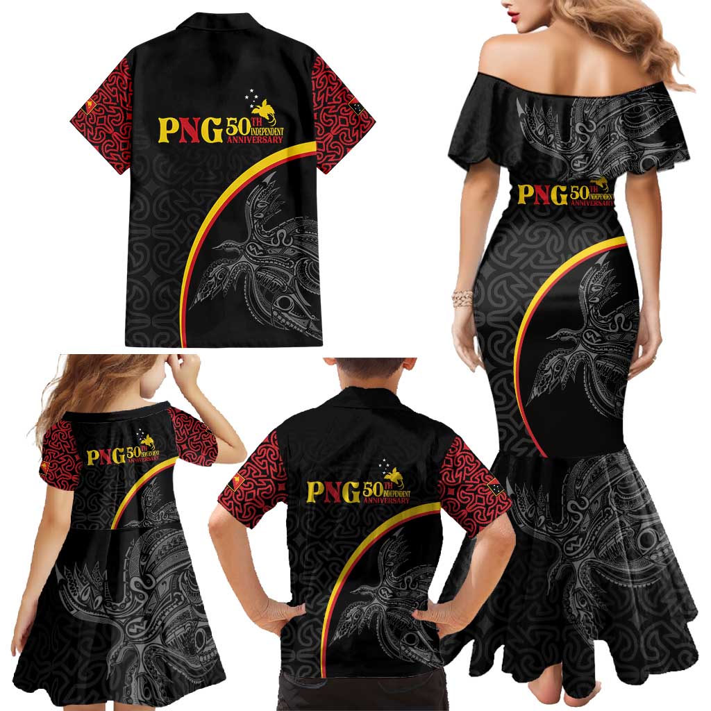Papua New Guinea 50th Independence Day Family Matching Mermaid Dress and Hawaiian Shirt Simple Oro Tapa Pattern - Polynesian Pride