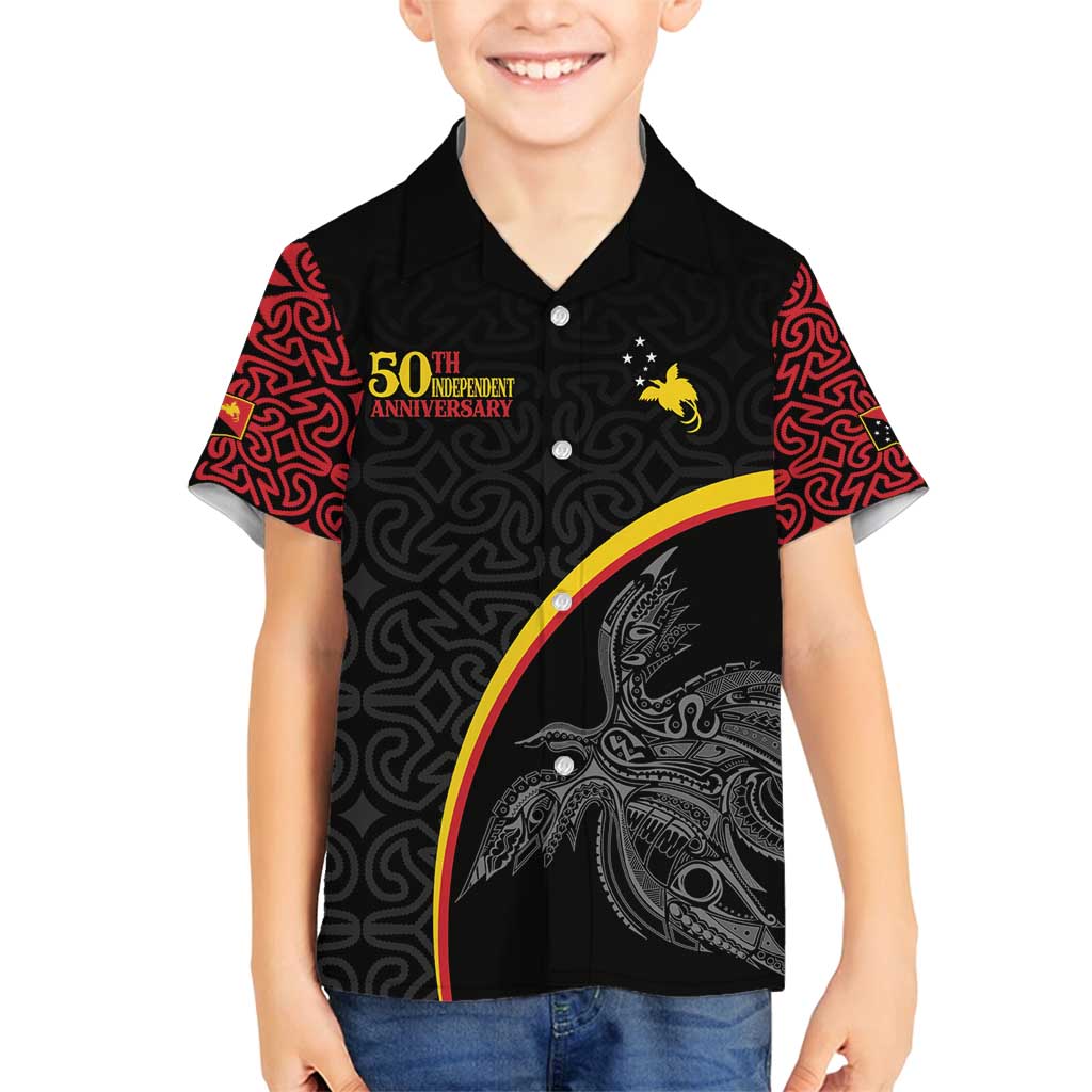 Papua New Guinea 50th Independence Day Family Matching Off Shoulder Short Dress and Hawaiian Shirt Simple Oro Tapa Pattern - Polynesian Pride