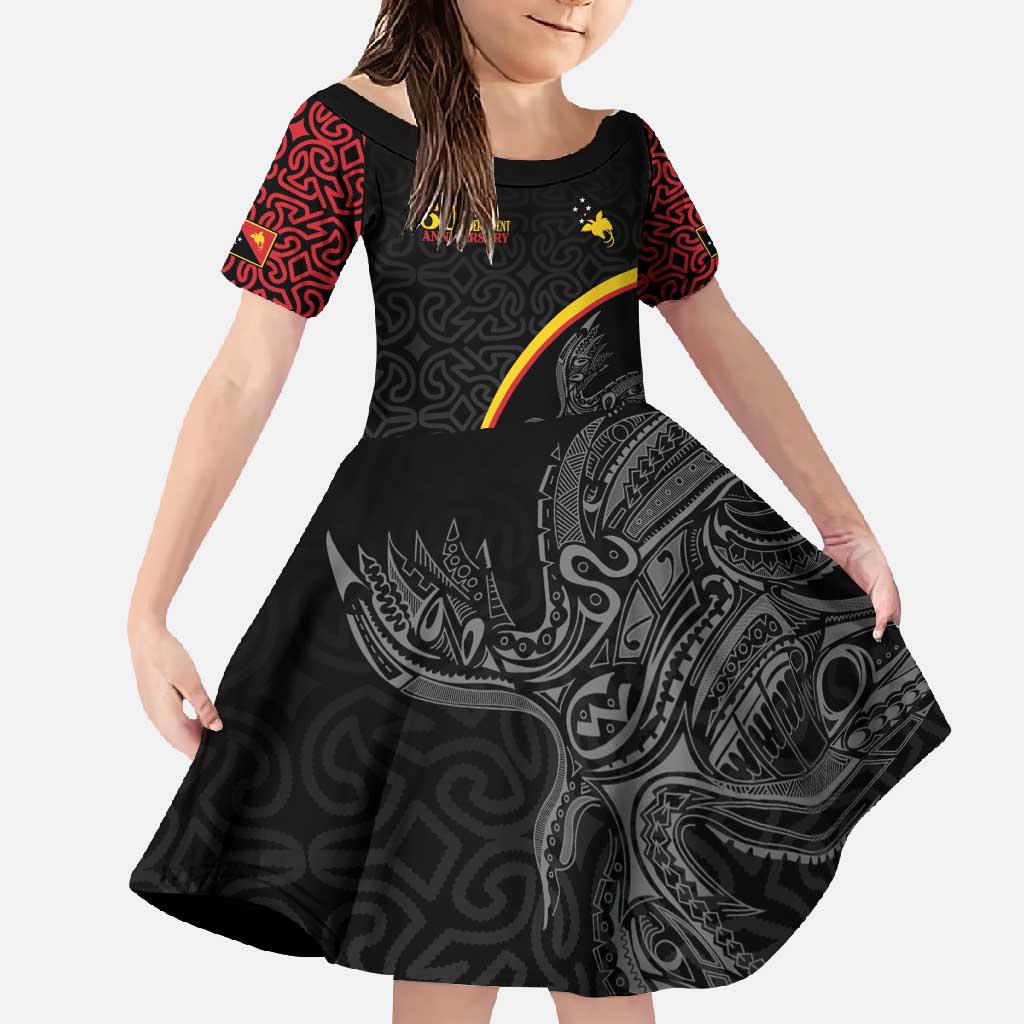 Papua New Guinea 50th Independence Day Family Matching Short Sleeve Bodycon Dress and Hawaiian Shirt Simple Oro Tapa Pattern LT9 Daughter's Dress Black - Polynesian Pride