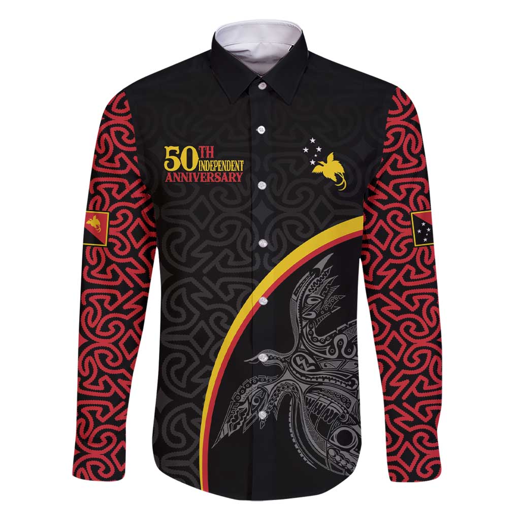 Papua New Guinea 50th Independence Day Family Matching Short Sleeve Bodycon Dress and Hawaiian Shirt Simple Oro Tapa Pattern LT9 Dad's Shirt - Long Sleeve Black - Polynesian Pride