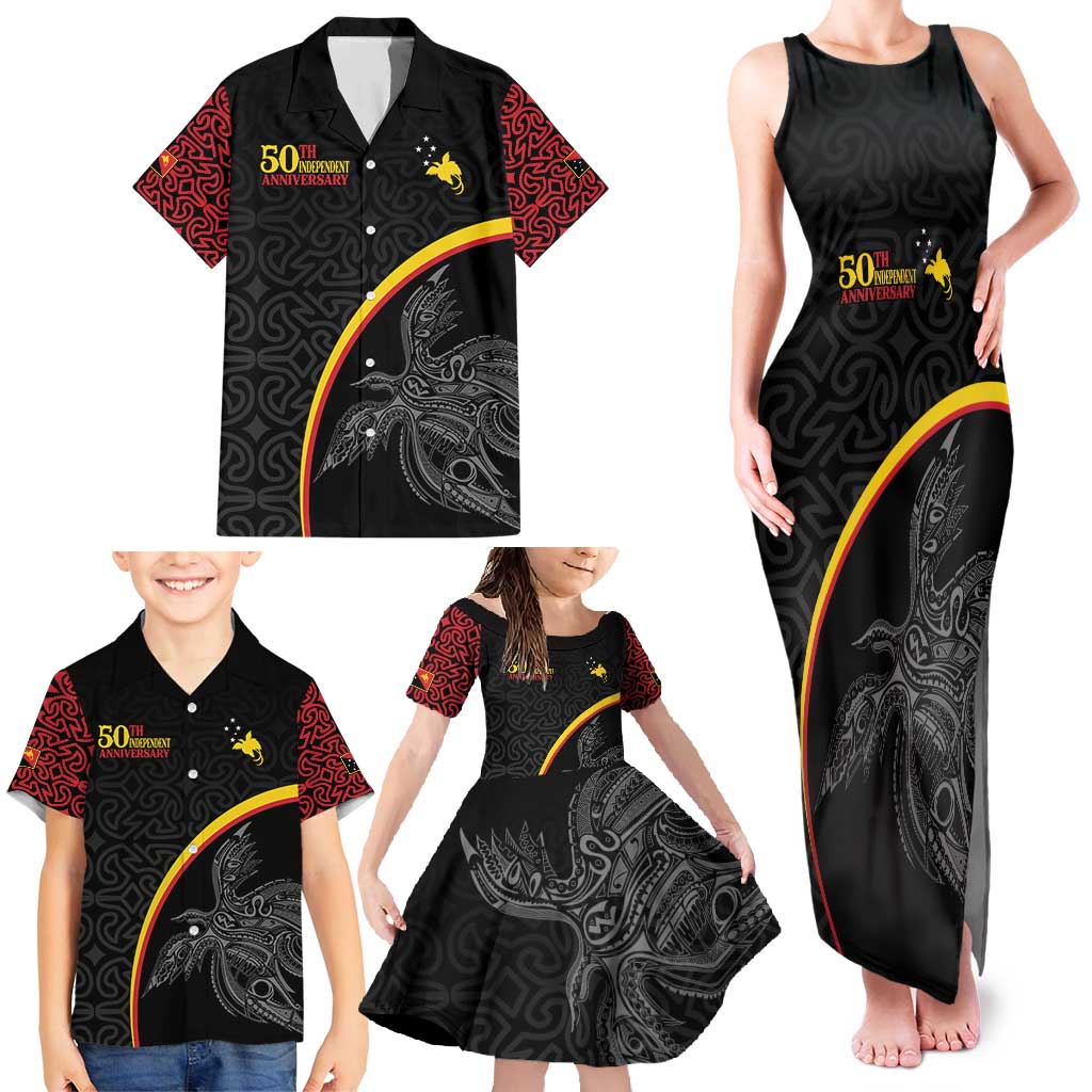 Papua New Guinea 50th Independence Day Family Matching Tank Maxi Dress and Hawaiian Shirt Simple Oro Tapa Pattern - Polynesian Pride