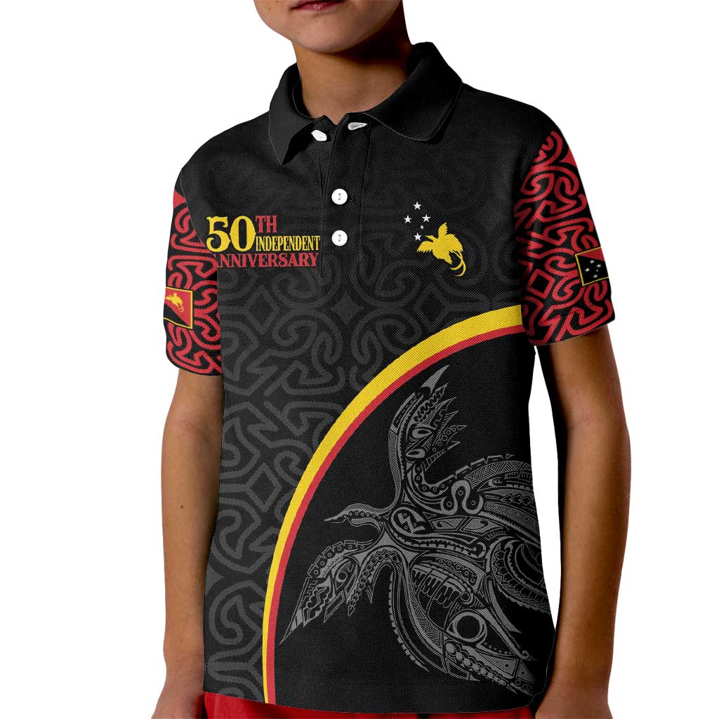 Papua New Guinea 50th Independence Day Kid Polo Shirt Simple Oro Tapa Pattern - Polynesian Pride