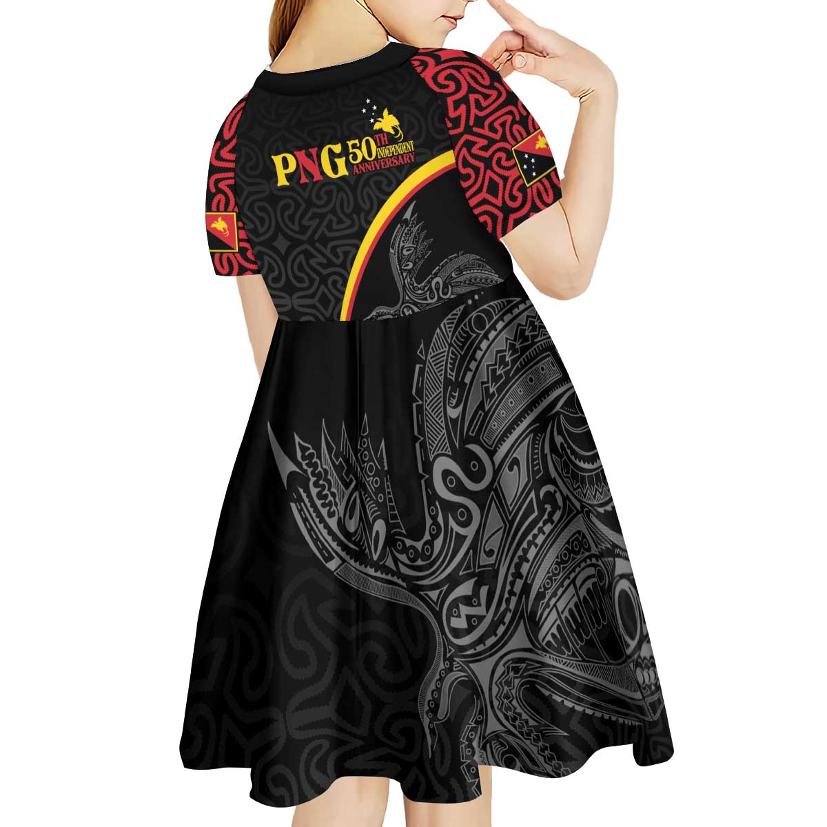 Papua New Guinea 50th Independence Day Kid Short Sleeve Dress Simple Oro Tapa Pattern - Polynesian Pride
