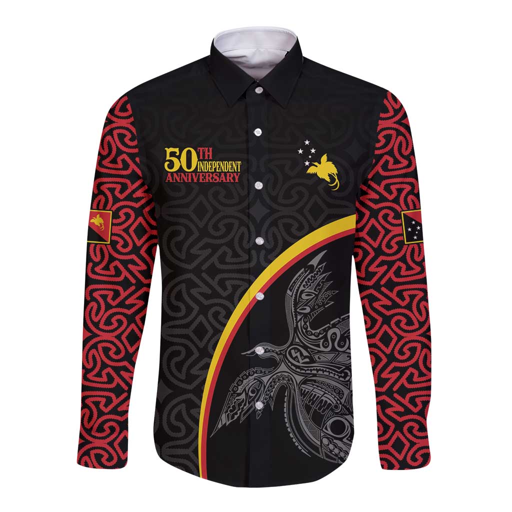 Papua New Guinea 50th Independence Day Long Sleeve Button Shirt Simple Oro Tapa Pattern - Polynesian Pride