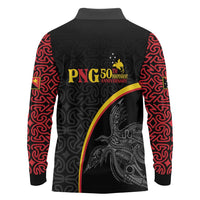 Papua New Guinea 50th Independence Day Long Sleeve Polo Shirt Simple Oro Tapa Pattern LT9 - Polynesian Pride