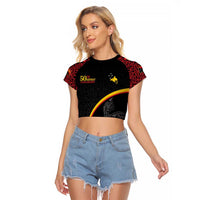 Papua New Guinea 50th Independence Day Raglan Cropped T Shirt Simple Oro Tapa Pattern - Polynesian Pride