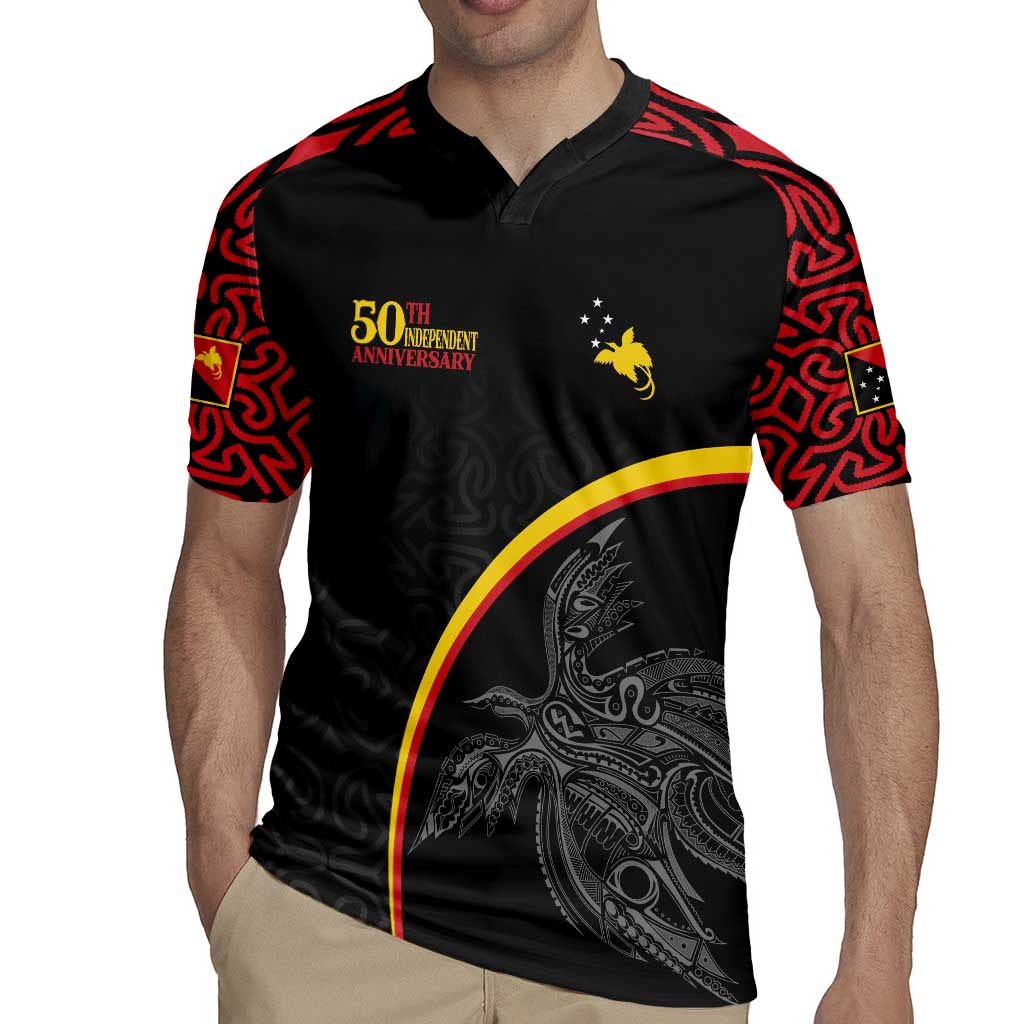 Papua New Guinea 50th Independence Day Rugby Jersey Simple Oro Tapa Pattern - Polynesian Pride