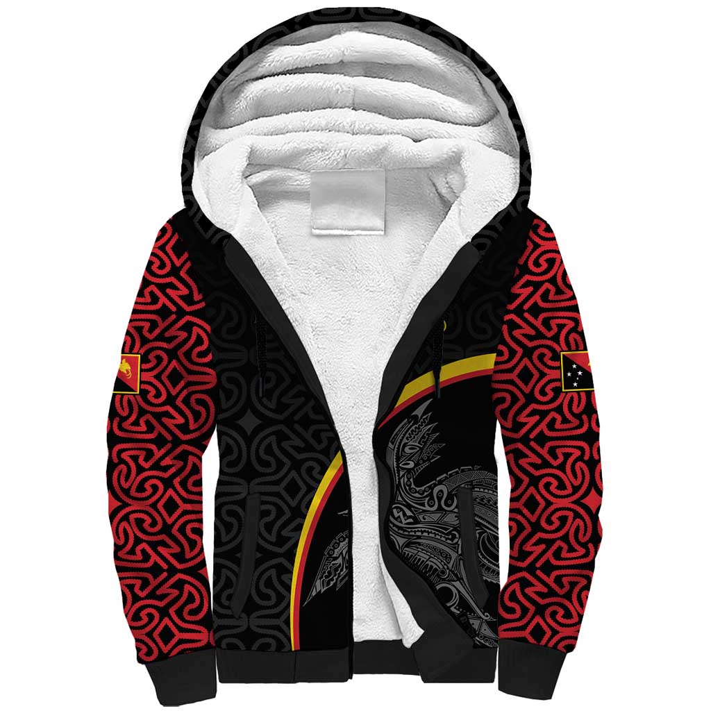 Papua New Guinea 50th Independence Day Sherpa Hoodie Simple Oro Tapa Pattern - Polynesian Pride