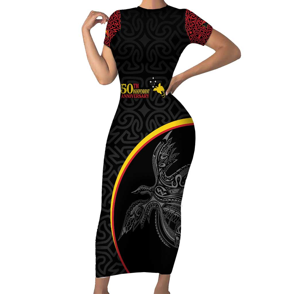 Papua New Guinea 50th Independence Day Short Sleeve Bodycon Dress Simple Oro Tapa Pattern - Polynesian Pride