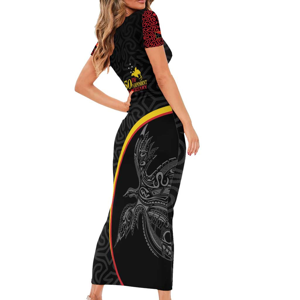 Papua New Guinea 50th Independence Day Short Sleeve Bodycon Dress Simple Oro Tapa Pattern - Polynesian Pride