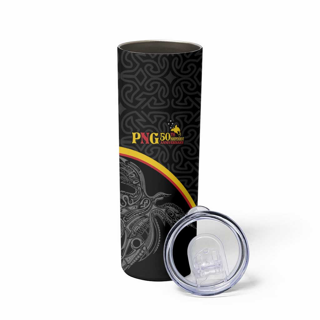 Papua New Guinea 50th Independence Day Skinny Tumbler Simple Oro Tapa Pattern - Polynesian Pride
