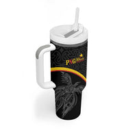 Papua New Guinea 50th Independence Day Tumbler With Handle Simple Oro Tapa Pattern - Polynesian Pride