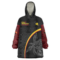 Papua New Guinea 50th Independence Day Wearable Blanket Hoodie Simple Oro Tapa Pattern - Polynesian Pride