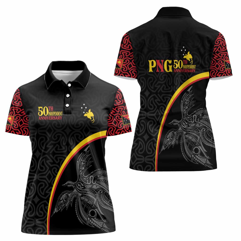 Papua New Guinea 50th Independence Day Women Polo Shirt Simple Oro Tapa Pattern - Polynesian Pride