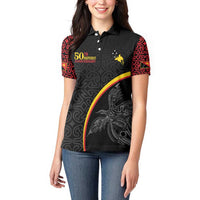 Papua New Guinea 50th Independence Day Women Polo Shirt Simple Oro Tapa Pattern - Polynesian Pride