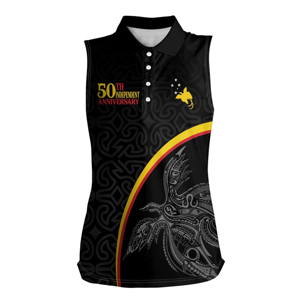Papua New Guinea 50th Independence Day Women Sleeveless Polo Shirt Simple Oro Tapa Pattern - Polynesian Pride
