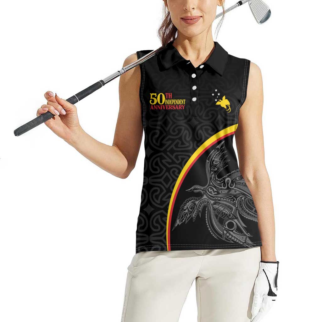 Papua New Guinea 50th Independence Day Women Sleeveless Polo Shirt Simple Oro Tapa Pattern - Polynesian Pride