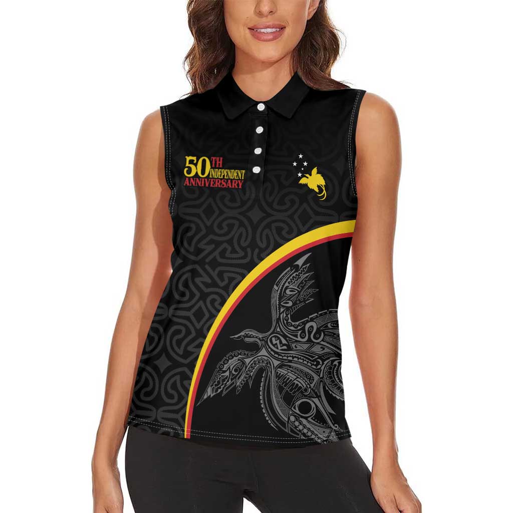 Papua New Guinea 50th Independence Day Women Sleeveless Polo Shirt Simple Oro Tapa Pattern - Polynesian Pride