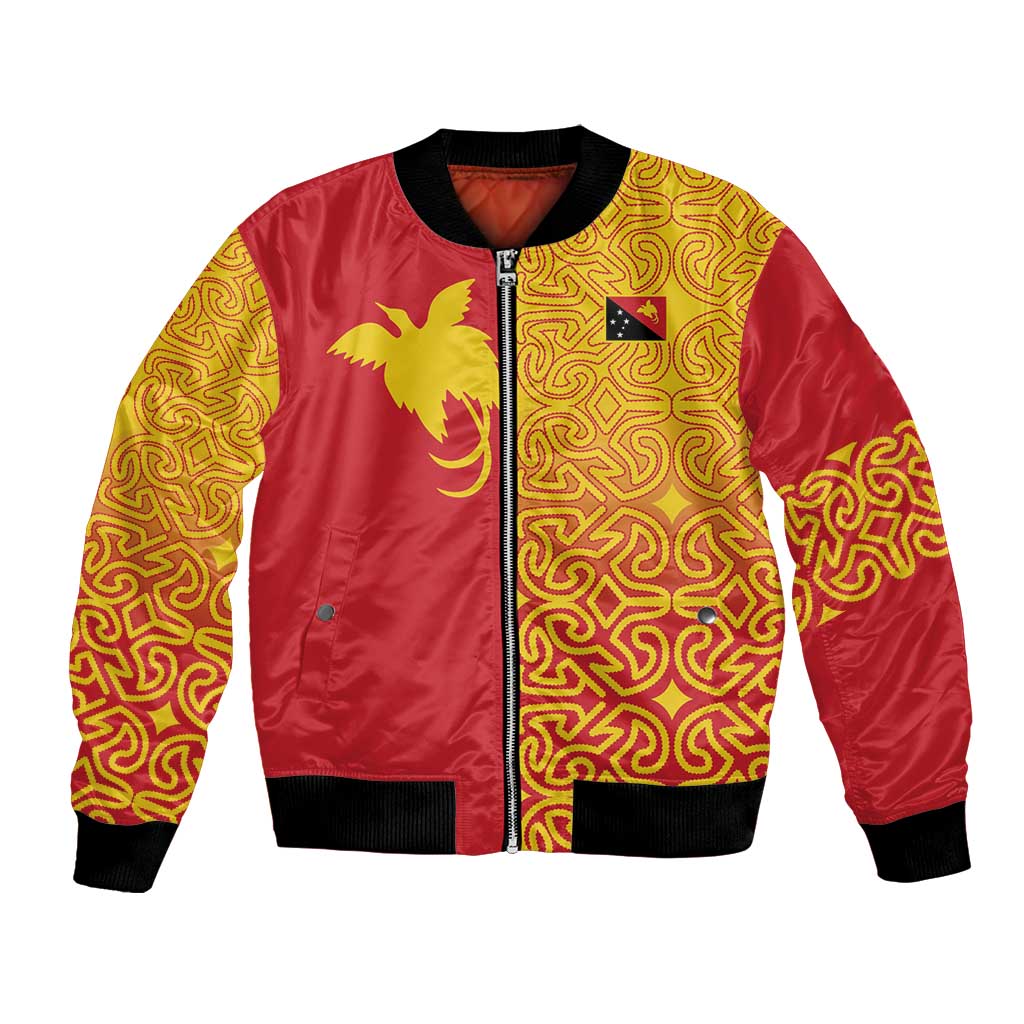 Papua New Guinea Oro Tapa Personalised Bomber Jacket Simple Bird of Paradise Style LT9 Unisex Red - Polynesian Pride