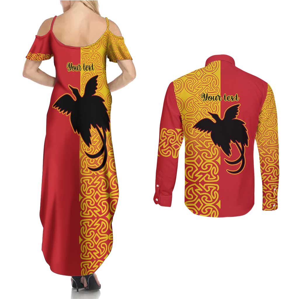 Papua New Guinea Oro Tapa Personalised Couples Matching Summer Maxi Dress and Long Sleeve Button Shirt Simple Bird of Paradise Style - Polynesian Pride