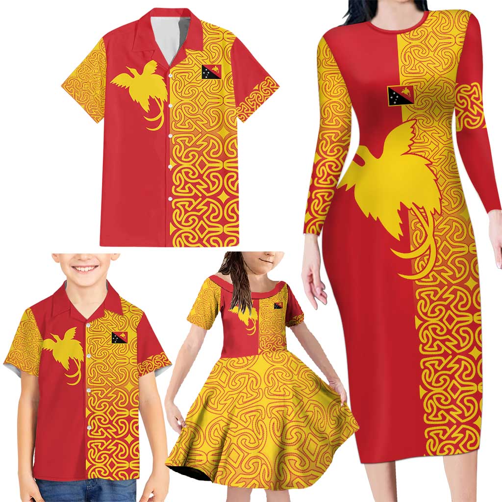 Papua New Guinea Oro Tapa Personalised Family Matching Long Sleeve Bodycon Dress and Hawaiian Shirt Simple Bird of Paradise Style - Polynesian Pride