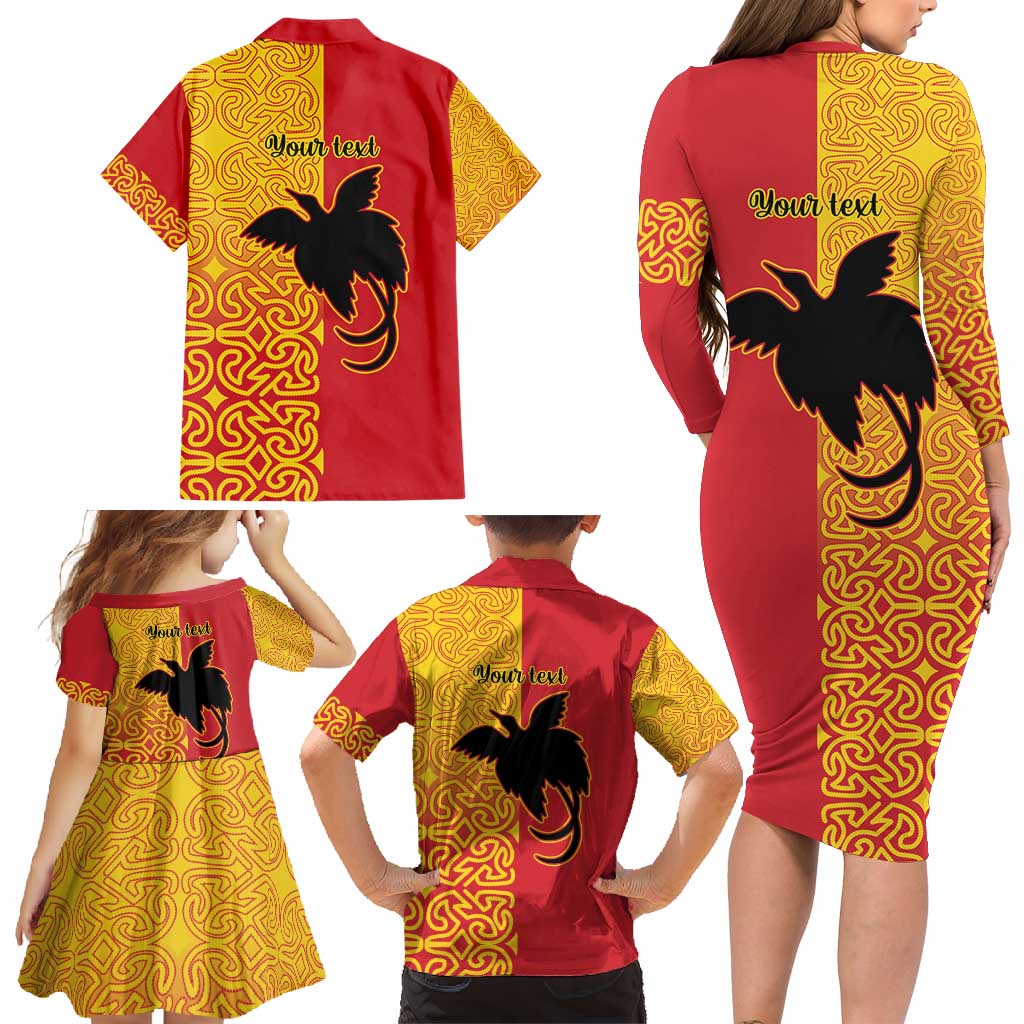 Papua New Guinea Oro Tapa Personalised Family Matching Long Sleeve Bodycon Dress and Hawaiian Shirt Simple Bird of Paradise Style - Polynesian Pride