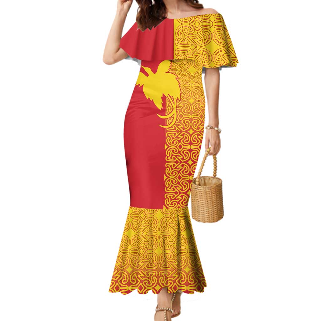 Papua New Guinea Oro Tapa Personalised Family Matching Mermaid Dress and Hawaiian Shirt Simple Bird of Paradise Style - Polynesian Pride