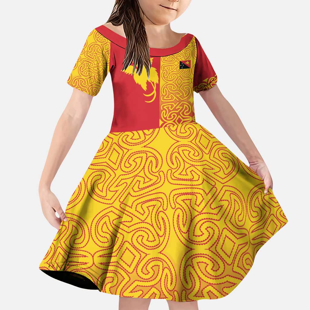 Papua New Guinea Oro Tapa Personalised Family Matching Puletasi and Hawaiian Shirt Simple Bird of Paradise Style LT9 Daughter's Dress Red - Polynesian Pride